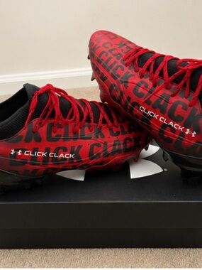 Under Armour Red and Black 'Click Clack' Football Cleats